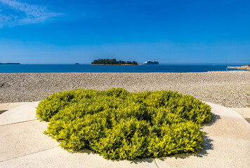 Deep-sea ferry in the port of Rovinj, holidays on a cruise ship in the Mediterranean Sea