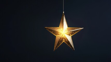 Obraz premium Gold star light hanging on dark background
