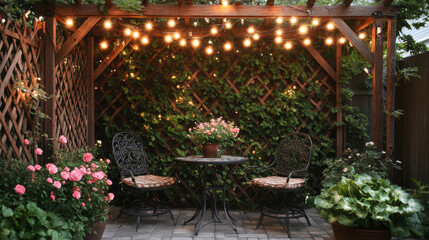Transform Your Outdoor Space: Create a Cozy and Inviting Patio Oasis with Stylish Lighting and Lush Greenery for Relaxation