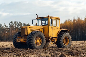 Obraz premium Yellow Tractor in a Field