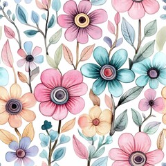 Seamless watercolor floral collection