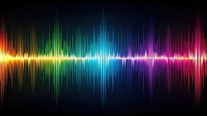 Colorful music sound waves and earthquake seismogram with wiggly lines on dark background, vibrant, music