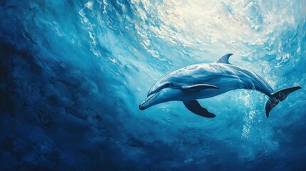 Naklejka premium Dolphin Leaping Through Ocean Depths
