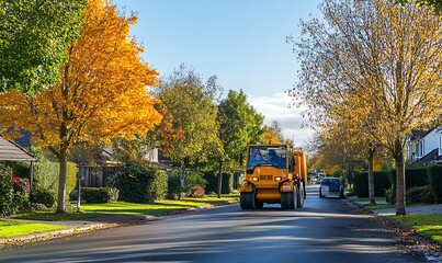 Obraz premium Yellow Utility Truck on a Fall Road
