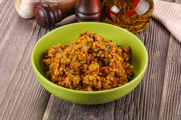 Vegan garnish - lentil with vegetables