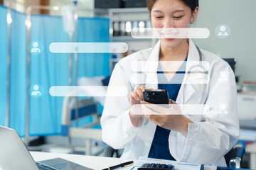 Doctor texting and sms with tablet texting patient.