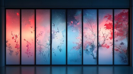 Modern Interior Design with Japanese Style Floral Window Art