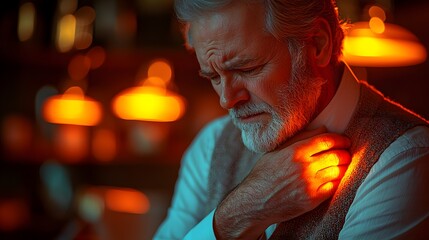 Obraz premium Concerned Worker Touching Shoulder in Soft Lighting