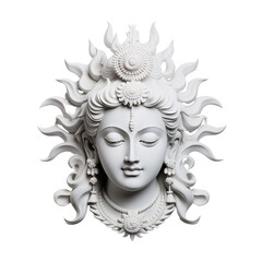 Intricate White Sculpture of a Serene Figure with Flowing Hair