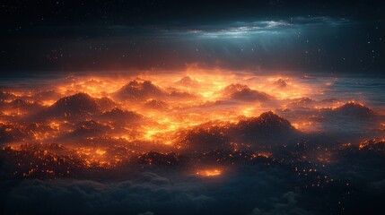 Naklejka premium Digital Landscape Illustration | Futuristic Tech Cityscape