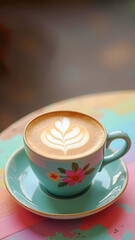 Fototapeta premium Beautiful coffee with latte art and copy space