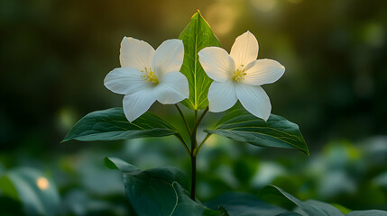 A close-up of a trillium bloom a soft, blurred background
