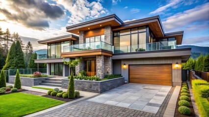 Obraz premium Fragment of a modern house with stunning outdoor landscape in Vancouver, Canada , Vancouver, Canada, modern, house