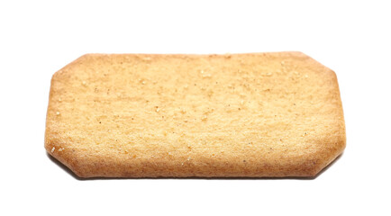 Rectangular sugar coated cinnamon biscuit isolated on white, side view