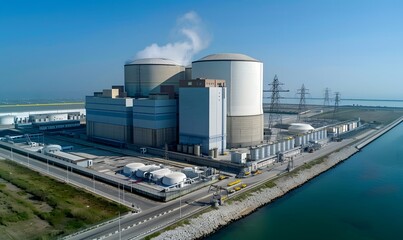 Aerial View of Power Plant Facility on the Shoreline
