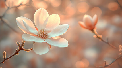 Obraz premium A close-up of a white magnolia flower a soft, blurred background
