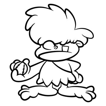 recommend clip art: Little Caveman cartoon characters wearing leather clothes and playing a ball. Best for outline, logo, and coloring book with prehistoric themes for kids