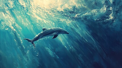 Naklejka premium Dolphin Swimming in Ocean Depths