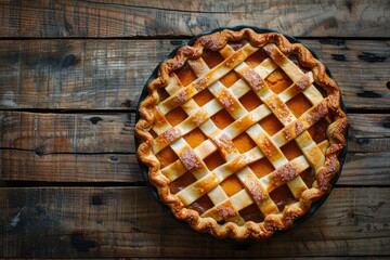 Golden-brown pumpkin pie garnished with whipped cream and cinnamon sticks isolated on a white background