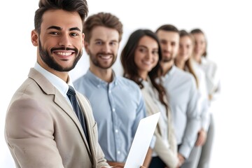 Fototapeta premium Diverse Corporate Team Portrait with Laptop and Blurry Background