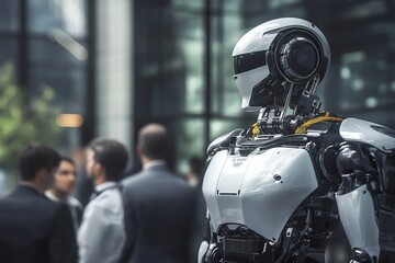 Robots are leading a meeting with business professionals and officially using robots for work