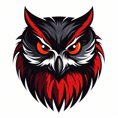 Owl on White Background. Black and Red colors