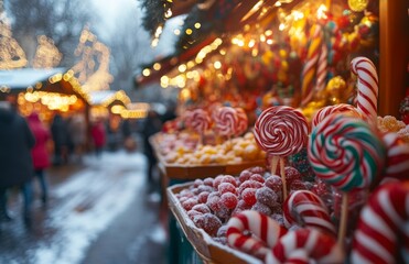 Colorful Christmas Candy Stand with Lollipops, Candies, and Sweets