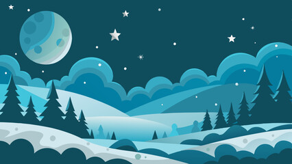 Winter Night Sky with Stars and Moonlight on Snowy Landscape. Perfect for: Christmas, New Year's Eve, Winter Solstice, Northern Hemisphere