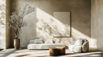 Fototapeta premium Modern Minimalist Living Room Interior Design