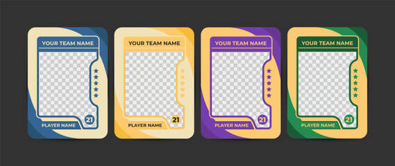 Set of trading frames for game sports card template, Four customizable sports player card templates