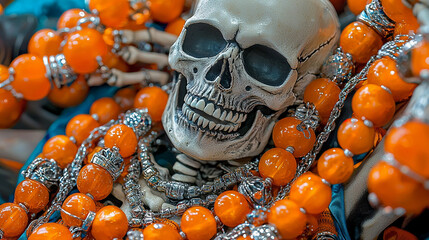 Festive Skeleton with Orange Beads