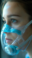 Young Woman in Transparent Medical Mask