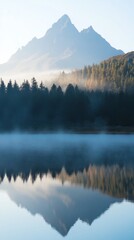 Tranquil Mountain Reflection in Misty Lake