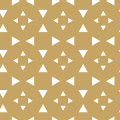 Abstract geometric pattern with triangle, lines and stripes on white background. A seamless vector background. Graphic modern pattern. White and gold pattern.