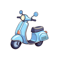 Blue scooter with a black seat on a white background. Suitable for travel, transportation, urban lifestyle, and eco friendly concepts in design projects. Generative AI