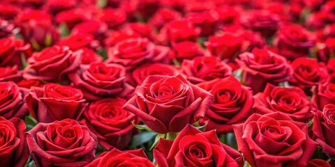 Obraz premium Sea of red roses in full bloom, creating a vibrant and romantic floral background, red, roses, flowers, bloom, petals, garden