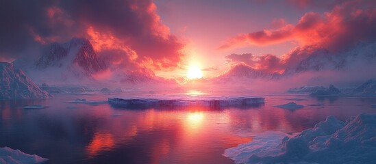 Naklejka premium Sunset Over Frozen Landscape