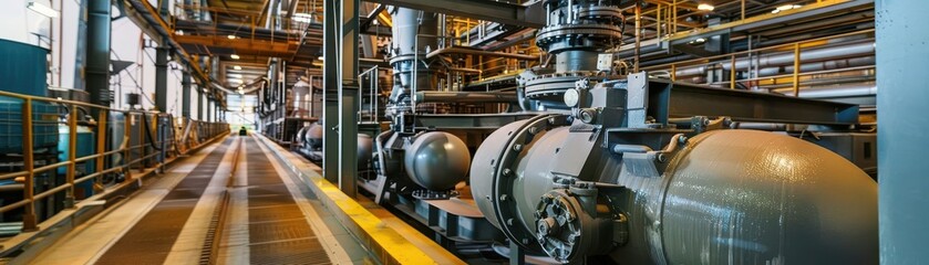 Fototapeta premium Factory with large mixers blending raw materials for production, Mixing Process, bulk production of products like food or chemicals