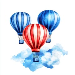 Naklejka premium Colorful hot air balloons soaring above fluffy clouds, creating a vibrant and dreamy atmosphere, perfect for travel-themed designs and inspirations.