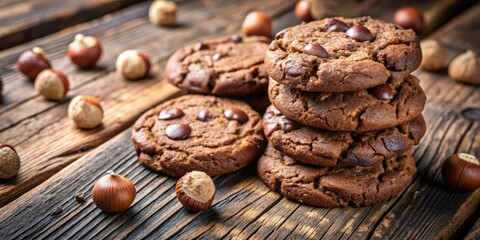 Delicious Bjorg organic chocolate hazelnut cookies on a wooden table , organic, chocolate, hazelnut, cookies, Bjorg, bio, natural