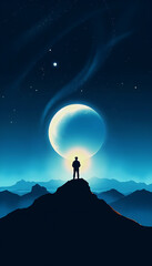 A Man Standing on a Mountain Peak and looking at the others Planet