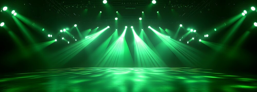 3. **Dynamic Club Scene:** Visualize an empty dark space filled with glowing green fluorescent laser lights, creating an energetic party vibe. The abstract background allows for clear copy space,