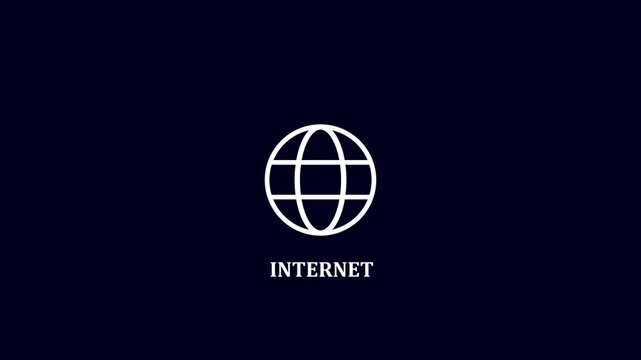 Minimalist internet globe icon animated on blue background 4k.