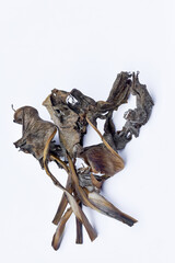 Dry leaves, old dead leaves isolated white background, Dry / dead banana leaves
