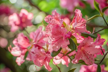 Obraz premium A close-up shot of bright pink flowers growing out of a tree trunk