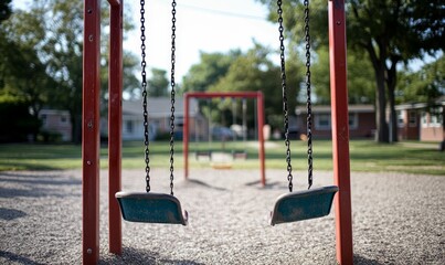 Empty swings at playground with chain links.