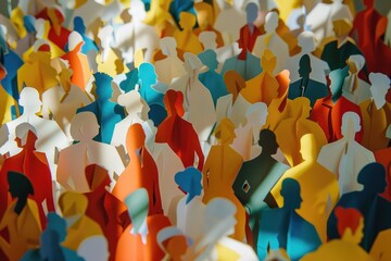 A group of paper cutouts of people standing together