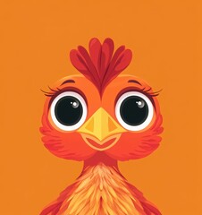 Fototapeta premium cute cartoon turkey face on orange background. happy thanksgiving holiday card design. funny and cheerful cartoon chicken isolated on brown color background. 