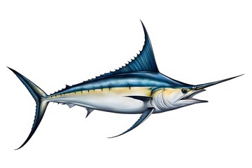 Black marlin fish on white background, Ai generated