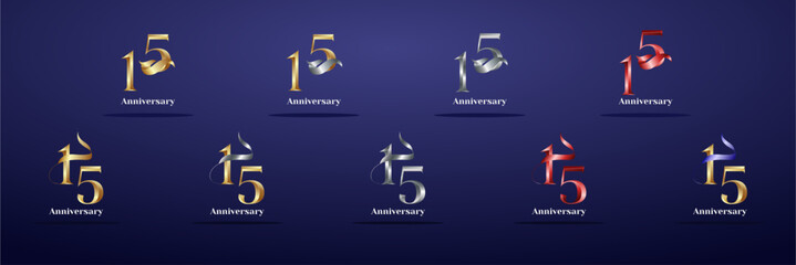 Luxury Logo 15th, 15th Elegant years happy anniversary, Creative design template for celebration, birthday, greeting and invitation. Gold color